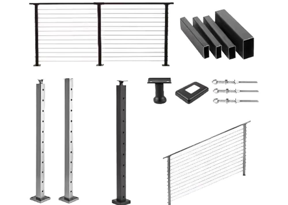 Chuanlan Black Stainless Steel Cable Railing Post - Floor Mounted Easy Installation