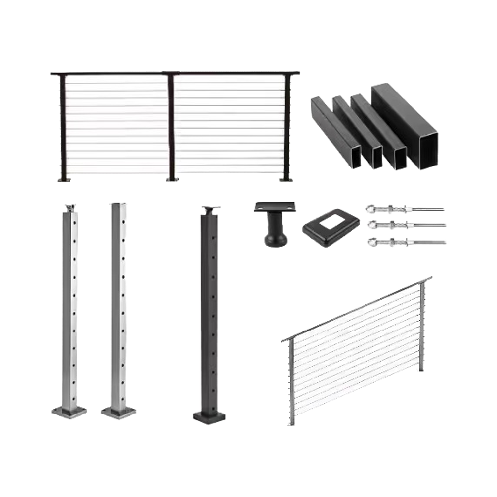 Chuanlan Black Stainless Steel Cable Railing Post - Floor Mounted Easy Installation