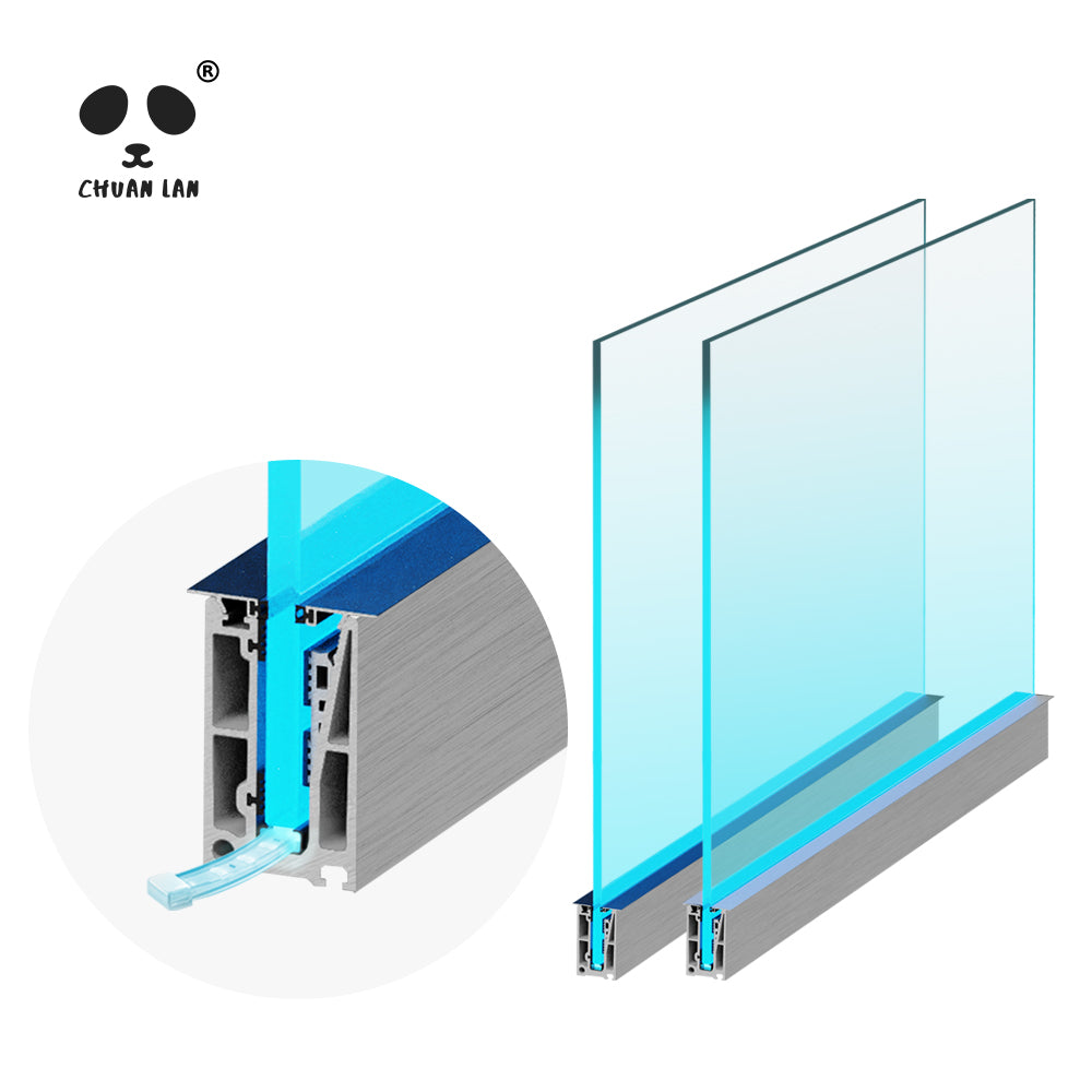 Barandilla de vidrio con canal en U de aluminio a medida Chuanlan con luz LED: sistema moderno de balaustrada para escaleras